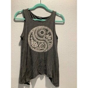 rue 21 top womens s rayon gray ying yang design in white asymmetrical